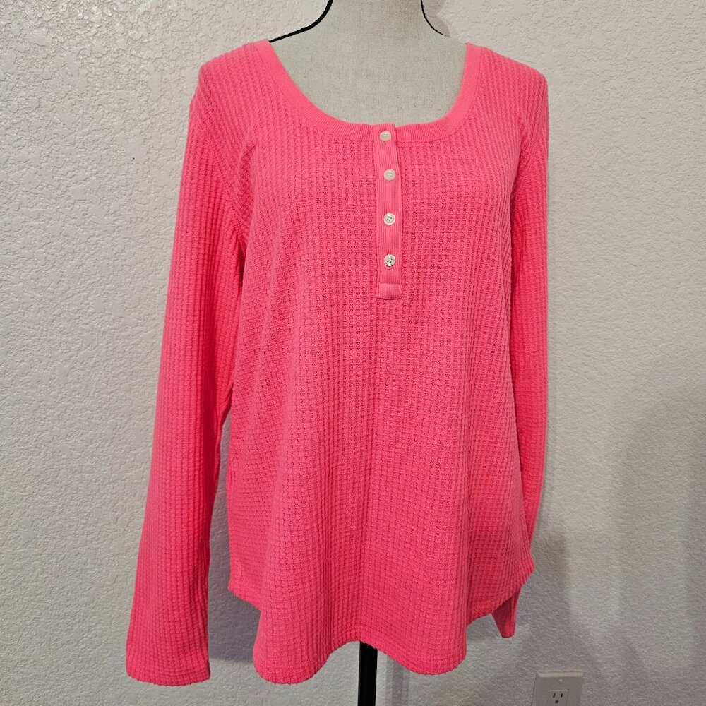 Bright Pink Thermal Shirt with Buttons